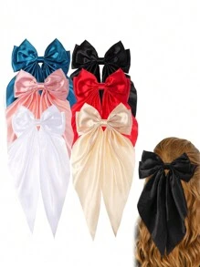6 Phụ Kiện Tóc Nơ, Kẹp Tóc Thẩm Mỹ Đuôi Dài Cực Lớn Dễ Thương, Búi Tóc Nơ Lụa Búi Tóc Đuôi Ngựa Mũ Đội Đầu Cho Bé Gái (Xanh, Đen, Hồng, Đỏ, Trắng, Màu Be) - Nhiều màu - Xem 4