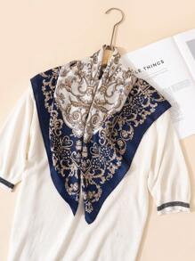 1pc Women's 70cm Retro Silk Printed Bandana Scarf, Abaya Headscarf Shawl Kerchief Sash, Suitable For Daily Use, All Seasons - Multicolor - View 3