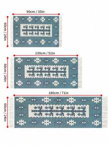 1pc Classic Versatile Handwoven Bohemian Tassel Rug, Machine Washable Easy Clean Boho Rug For Living Room, Bedroom, Hallway And Other Home Decor - Industry B - View 2