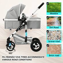 Kinder King 2 In 1 Convertible Baby Stroller, Folding High Landscape Infant Carriage, Newborn Reversible Pram, Adjustable Canopy, Diaper Bag - 淺灰色 - 查看 5