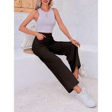 Womens Cargo Pants Baggy High Waisted Wide Leg Casual Utility Pants - Brown - View 2
