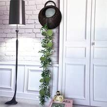 1 dây leo lá khuynh diệp nhân tạo thẳng đứng, cành khuynh diệp giả màu trắng và xanh lá cây, vòng hoa lá tiền trang trí đám cưới, đạo cụ chụp ảnh, trưng bày ở cửa sổ, ban công, trang trí nhà cửa, trang trí khách sạn, trang trí hành lang - trắng xanh - Xem 5