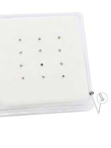 12pcs Mini 925 Silver 1.5mm Four-Claw Silver Nose Pin With Ball, Perfect Gift For Women/Girls/Girlfriend - Silver - View 1