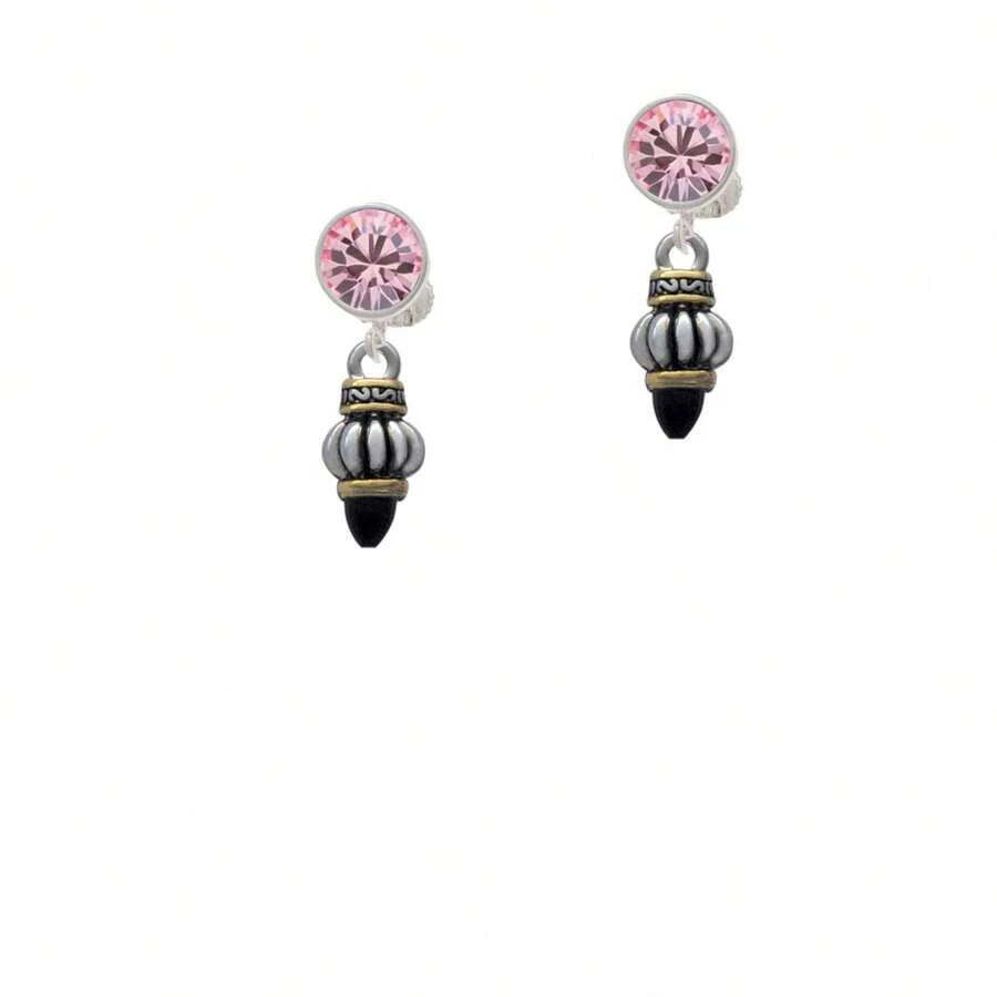 Delight Jewelry Two Tone Drop With Black Crystal Crystal Clip On Earrings - pha lê màu hồng - Xem 1