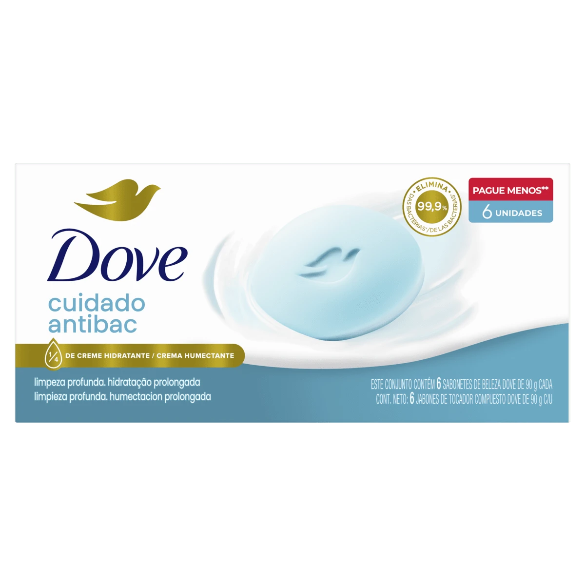 Kit Sabonete Barra Dove Cuida e Protege com 6 Unidades - Azul e Branco - Visão 1