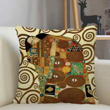 古斯塔夫·克里姆特艺术靠垫套，家庭沙发办公室枕头缎面面料枕套，尺寸：40X40 厘米，小号装饰枕套