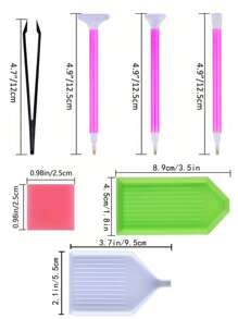 5D 鑽石畫套裝－完整 DIY 手工藝套組，配備多功能工具、刺繡盒、可調式畫筆，包含鑷子、膠水與塑膠托盤，適合成人 DIY 節日送禮 - 粉色 - 查看 9