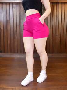 Shorts pantalon corto casual con pinzas tiro alto elasticos para mujer - Short media perla Fucsia - Ver 4