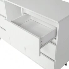 Living Room Sideboard Storage Cabinet White High Gloss With LED Light, Modern Kitchen Unit Cupboard Buffet Wooden Storage Display Cabinet - White - View 8