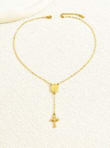 LIEBEIRIS 1pc 18k Gold Plated Stainless Steel Virgin Mary Cross Pendant Women's Necklace - Yellow Gold - View 4