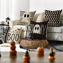 Taie d'oreiller Fantôme Mignon Halloween, 4 Pièces, Boîte De Coussin D'horreur, Canapé Noir, Un Côté Sans Noyau d'oreiller - Taupe - Voir 4