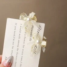 2 piezas de mini pinza para el cabello con lazo de perlas para mujer, dulce y encantadora, adecuada para uso diario - Multicolor - Ver 7
