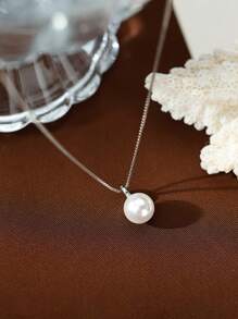 1pc Elegant Pearl Necklace, Gold-Plated Chain, Suitable For Daily Wear And Special Occasions, Perfect Holiday Gift For Women, Fashionable And Sexy Jewelry - Multicolor - View 9