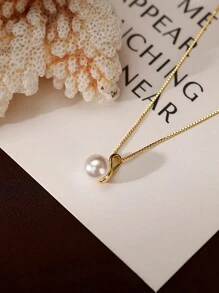 1pc Elegant Pearl Necklace, Gold-Plated Chain, Suitable For Daily Wear And Special Occasions, Perfect Holiday Gift For Women, Fashionable And Sexy Jewelry - Multicolor - View 8