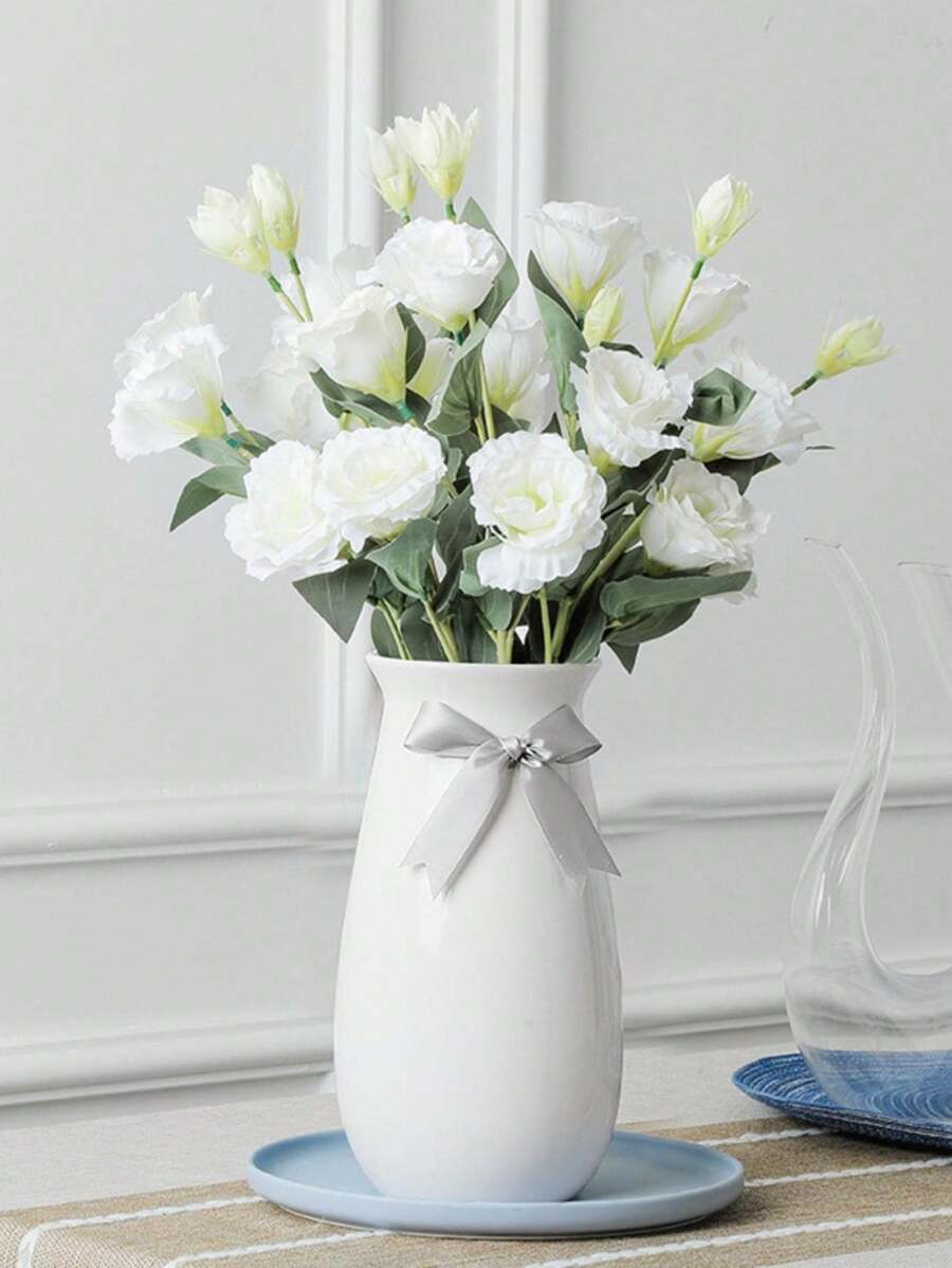 1PC Artificial Flowers Eustoma Silk Flower Fake Gradiflorus Lisianthus Fall Wedding Home Decoration For Wedding Decoration, Valentine'S Day Decor, Birthday Decor, Anniversary Decor, Holiday Decor, Graduation Decoration, Party Decor Supplies, Holiday Gifts - 白色 - 查看 1