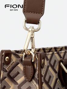 FION Large Capacity Tote Jacquard With Leather Women's Handbag  Color Oil Painting Crossbody Bag FAAFAMV002BRNCMLZZ - Maroon - View 11