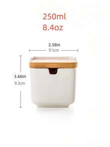 1pc Creative White Ceramic Bamboo Wood Seasoning Box Spices Salt MSG Chili Storage Container - White - View 6