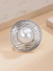 1 pieza Anillo ajustable con espiral de metal multielemental vintage y único, con adorno de perla falsa, joyería adecuada para el uso diario, festivales, fiestas, vacaciones, sesiones de fotos, desfiles de moda, accesorios decorativos y regalos para mujeres