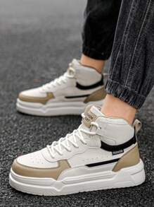 (Runs Small) Men's High-Top Lace-Up Casual Skateboard Shoes, Minimalist Versatile Comfortable Outdoor Sports Sneakers, Couple Shoes