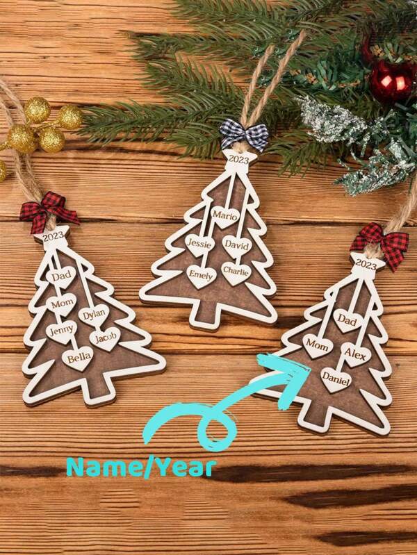 Personalized Family Tree Ornament 2024, With Family Member Names, Custom Holiday Wooden Ornament 1pc Ornamental Exquisite,Stylish,High-Quality,Contracted,Modern Custom,Personalized,Unique Ideal Gifts For Him Her,Family,Friends,Boyfriend,Girlfriend,Dad,Mom,Pets For Anniversaries,For Children's Day,For Birthdays,For Graduation,For Housewarming,For Valentine's Day,For Mother's Day,For Father's Day,For Weddings Home,Tea Room,Office,Bedroom,Living Room,Dining Room,Garden,School