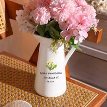 Customizable Text & Floral Pattern Vase, Perfect Gift For Anniversary, Housewarming, Can Be Used For Flower Arrangement Or Decor, Suitable For Birthday, Graduation, Home Decor, Back To School, Study Supplies - White - View 4
