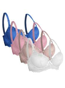 3 piezas de Brasier copa C Para mujer sexy Sosten con encaje Elegante Sujetador Sexy colores al azar - Multicolor - Ver 3