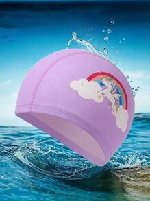 2 Stücke niedliche Cartoon Badekappen und Schwimmbrillen Kombination, hochauflösende verstellbare Silikon Kinder Schwimmbrillen, PU-Material Kinder Badekappen, geeignet für Mädchen Schwimmausrüstung, ideale Wahl für Sommergeschenke für Kinder