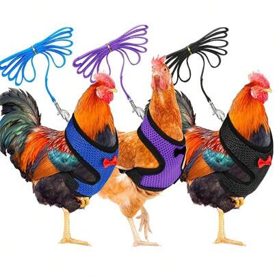 1pc Chicken Harness Adjustable Belt Duck With Leash Goose Vest Drawstring Leashes - Comfortable Hen Vest Breathable Mesh