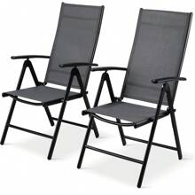 Set Of 2 Aluminum Garden Chairs, High-Backed, Foldable With 7-Way Adjustable Backrest, Up To 120 Kg, Lightweight Aluminum Garden Chairs, Balcony Chairs, Dining Room Chairs, Camping Chairs For Outdoors - Black - View 4
