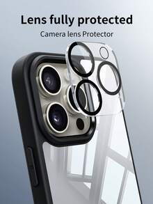 Habyby 二合一黑色透明手机壳，透明硬质 PC 背面防震不变黄手机壳，硬度 9H，钻石透明摄像头保护膜，兼容 11/ 兼容 13/ 兼容 14/ 兼容 15/ 兼容 12 - 黑色+鏡頭膜 - 查看 2