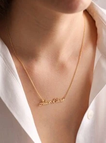1pc Customized Couple Name Pendant Necklace, Personalized Heart-Shaped Nameplate Necklace, 18K Gold Plated Stainless Steel Adjustable Chain, Custom Jewelry Fashion Accessory, Ideal Gift For Valentine's Day, Birthday, Anniversary, Silver, Gold, Fashionable, Autumn , Minimalist, Casual, Vintage, Customized, Personalized, Unique, Suitable For Girlfriend, Mom, Family, Friends, Daughter - Yellow Gold - View 5