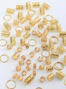 80pcs Metal Hair Braid Rings, DIY Hair Braiding Accessories, Gold & Silver Color Hair Accessories, Festival Headwear - Multicolor - View 7