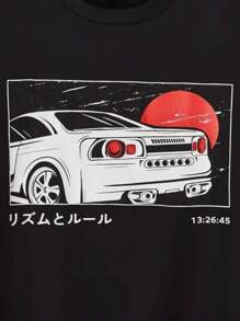 MURAMASA Hombres Camiseta con letra japonesa & con estampado de coche - Negro - Ver 7