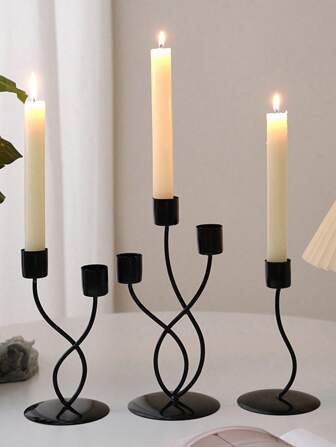 1pc Home Light Luxury Candlestick Ornaments Retro Candlelight Dinner Props Simple Home Romantic Table Decorations, Halloween, Spooky, Autumn, Winter, Holiday, Festival, Room Decor, Gifts