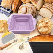 Square Bread Fermentation Basket, Silicone Sour Dough Bread Baking Supplies, 4-Piece Folding Protective Bowl With Brush Scraper Set, Suitable For Yeast Bread, 8.1-Inch Square Bread Making Tools And Starter Kit. - Multicolor - View 4