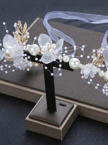 1 pieza Diadema de niña de las flores, diadema de corona de flores estilo princesa coreana Mori, para boda, diadema de princesa adolescente con flores y cintas flotantes, cinta trenzada dulce para el cabello, accesorio para el cabello de niña para cumpleaños, cinta trenzada resistente - Multicolor - Ver 6