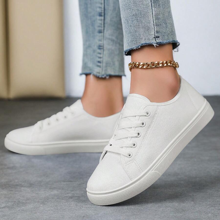 Zapatos de lona tipo baile urbano de hip-hop con corte bajo para mujer, calzado deportivo con suela gruesa para mujer, tenis casuales blancos adecuados para primavera y verano - Blanco - Ver 1