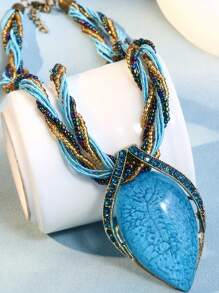 1 pieza Collar de piedra ojo de gato vintage de estilo bohemio para suéter