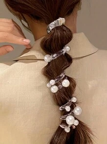 3pcs Women's Cute Faux Pearl Spiral Hair Tie, Women's Hair Ties, Hair Ties & Elastic Pearl Spiral Hair Ropes For Ponytail Or Braiding, Fashionable Hair Accessories Elegant, Hair Bobbles