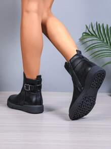 2024 Nouvelles bottes Chelsea à talon large pour le printemps/automne pour femmes, style britannique, grande taille, fermeture éclair latérale, bottines courtes pour l'automne/hiver - Noir - Voir 4