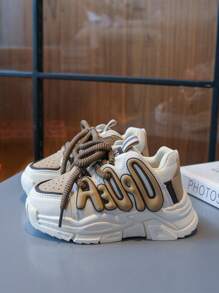 1 Pair 2026 New Kids' Sports Running Shoes, Fashionable Casual Chunky Sneakers For Boys - Khaki - View 4