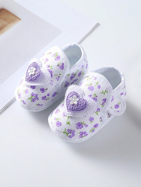 1 Pair Of Baby Girl Beautiful Ditsy Floral Soft Breathable And Comfortable Cartoon Non-Slip Sweet And Cute Princess Style Floor Socks For Early Education Indoor Toddler Crawling Daily Use