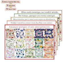 75pcs Spanish Bible Tags,Flower Theme, Spanish Laminated Bible Tags, Bible Tags, Spanish Bible Index Tags, Spanish Bible Book Tags, Spanish Book Tags Back To School