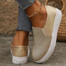 Women's Loafer Slip On Shoes Flats Sneakers Memory Foam Casual Comfort Glitter - Vàng - Xem 1