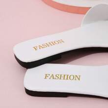 Women's Simple Square Toe Open Toe Flat Sandals Single Strap Flat Non Slip Sandals - 白色 - 查看 4