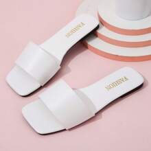 Women's Simple Square Toe Open Toe Flat Sandals Single Strap Flat Non Slip Sandals - 白色 - 查看 5