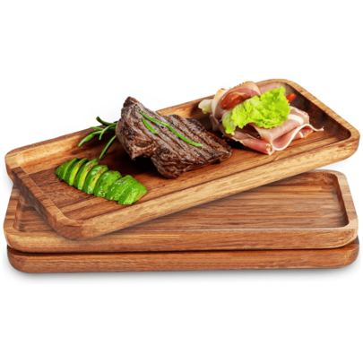 Acacia Wood Tray, Wooden Serving Platter, 1/2/3pcs Natural Wood Food Tray For Home Decor, Cheese, Fruit, Vegetables, Deli And Appetizers