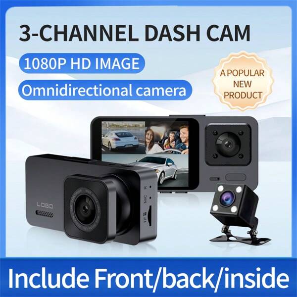1080P Dash Cam For Cars, Front And Inside And Rear, Car Camera With IR Night Vision, Loop Recording, Wide Angle Car DVR Camera With 2.0 Inch IPS Screen, Three Lens Car Dashboard Video Cam