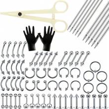 72Pcs/Sets Piercing Kit For Body Piercings With Piercing Tools For Eyebrow Nose Ear Septum Belly Button Lip Tongue Cartilage And More With 12G 13G 14G Mix Random Piercing Needles - Silver - View 1
