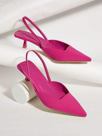 Zapatos de tacón medio unicolor para mujer, elegantes tacones altos puntiagudos, sandalias de moda con correa de tobillo